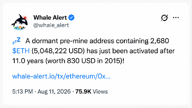 Старейшие «киты» Ethereum пробуждаются, пока миллионы токенов выходят из «глубокого хранилища»