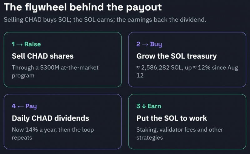 
			DeFi Development повысила дивиденд CHAD до 14% для увеличения покупок Solana		